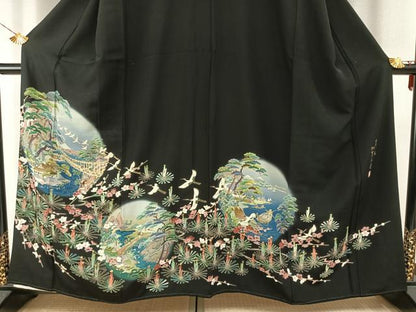 平和屋着物●豪華黒留袖　加賀五彩　友禅　作家物　草木染　風景花鳥文　暈し染め　正絹　逸品　AABH4840fy