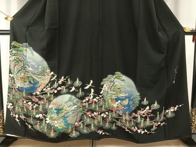 平和屋着物●豪華黒留袖　加賀五彩　友禅　作家物　草木染　風景花鳥文　暈し染め　正絹　逸品　AABH4840fy