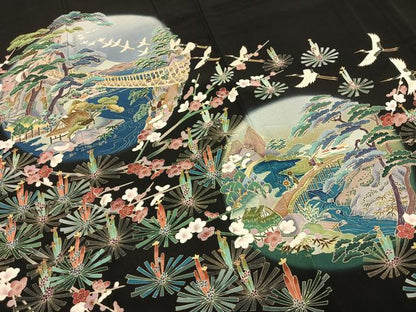 平和屋着物●豪華黒留袖　加賀五彩　友禅　作家物　草木染　風景花鳥文　暈し染め　正絹　逸品　AABH4840fy
