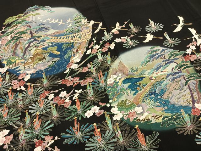 平和屋着物●豪華黒留袖　加賀五彩　友禅　作家物　草木染　風景花鳥文　暈し染め　正絹　逸品　AABH4840fy