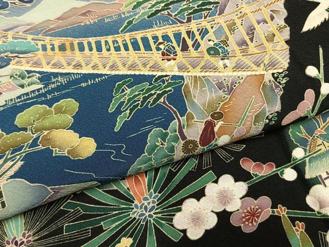 平和屋着物●豪華黒留袖　加賀五彩　友禅　作家物　草木染　風景花鳥文　暈し染め　正絹　逸品　AABH4840fy