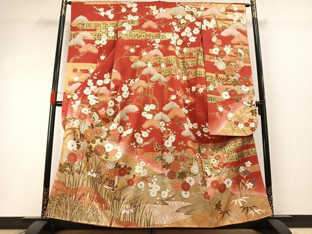 平和屋着物●豪華振袖　駒刺繍　花蝶文　暈し染め　金彩　正絹　逸品　AABH4843fy