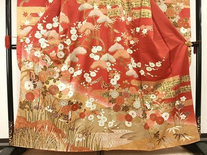 平和屋着物●豪華振袖　駒刺繍　花蝶文　暈し染め　金彩　正絹　逸品　AABH4843fy