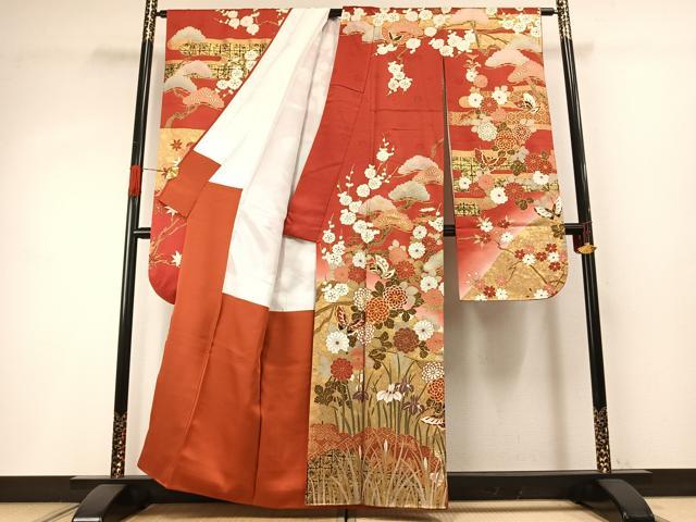 平和屋着物●豪華振袖　駒刺繍　花蝶文　暈し染め　金彩　正絹　逸品　AABH4843fy