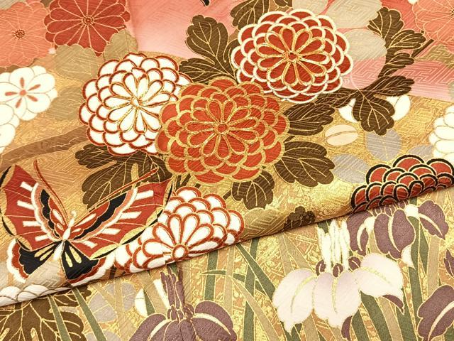 平和屋着物●豪華振袖　駒刺繍　花蝶文　暈し染め　金彩　正絹　逸品　AABH4843fy