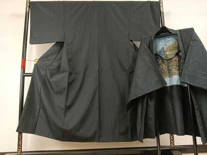 平和屋着物●男性　紬　アンサンブル　百入茶色　洗える着物　AABH4845fy