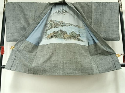 平和屋着物●男性　紬　アンサンブル　霞文　正絹　逸品　AABH4848fy