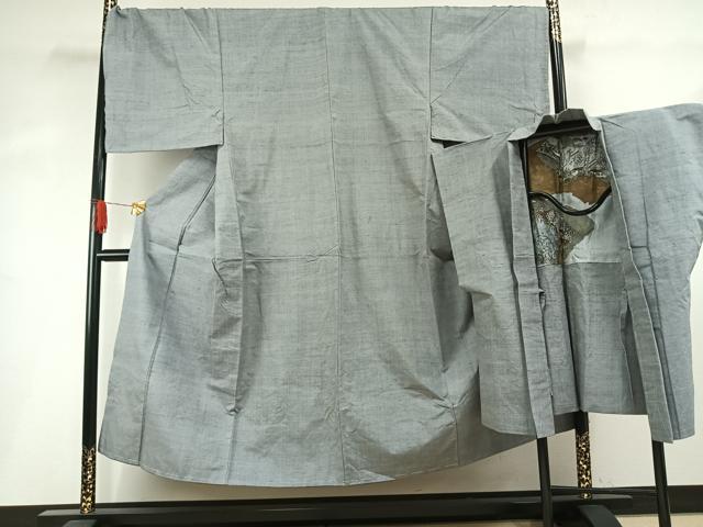 平和屋着物●男性　紬　アンサンブル　袖なし羽織セット　霞文　キングサイズ　正絹　逸品　AABH4850fy