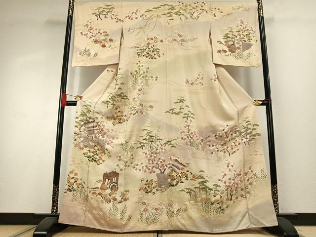 平和屋着物●訪問着　友禅　駒刺繍　松竹梅　御所車花文　暈し染め　金彩　ますいわ屋扱い　正絹　逸品　AABH4852fy