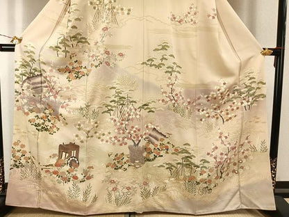 平和屋着物●訪問着　友禅　駒刺繍　松竹梅　御所車花文　暈し染め　金彩　ますいわ屋扱い　正絹　逸品　AABH4852fy