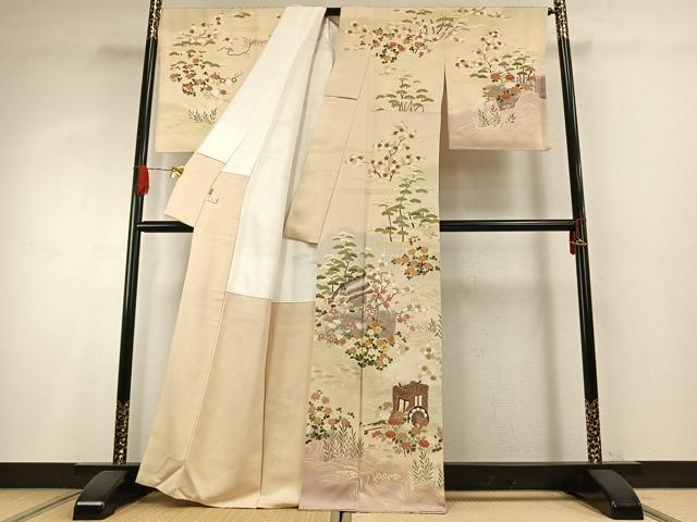平和屋着物●訪問着　友禅　駒刺繍　松竹梅　御所車花文　暈し染め　金彩　ますいわ屋扱い　正絹　逸品　AABH4852fy