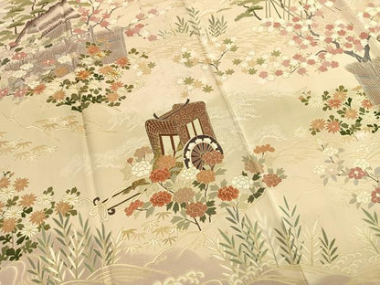 平和屋着物●訪問着　友禅　駒刺繍　松竹梅　御所車花文　暈し染め　金彩　ますいわ屋扱い　正絹　逸品　AABH4852fy