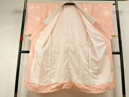 平和屋着物●長襦袢　袷　絞り　舞葉地紋　一斤染色　正絹　逸品　AABH4856fy