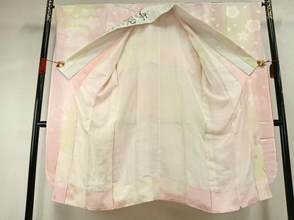 平和屋着物●振袖用長襦袢　無双仕立て　舞桜地紋　暈し染め　半衿刺繍　正絹　逸品　AABH4857fy