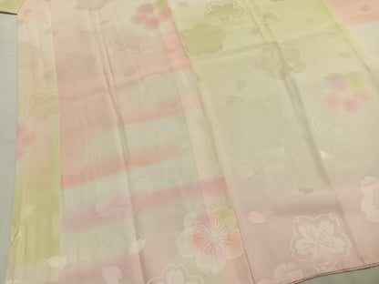 平和屋着物●振袖用長襦袢　無双仕立て　舞桜地紋　暈し染め　半衿刺繍　正絹　逸品　AABH4857fy
