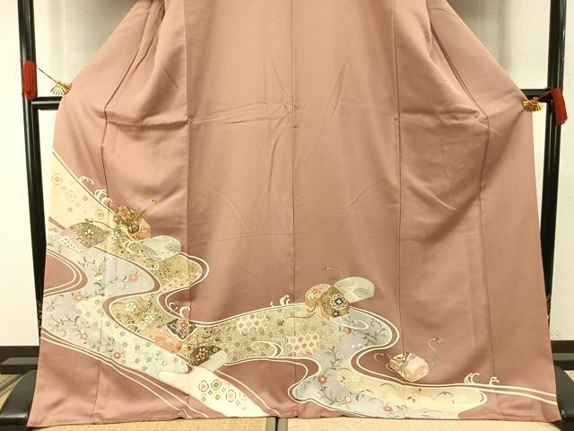 平和屋着物●豪華色留袖　友禅　駒刺繍　流水文箱文　金彩　ロング丈　正絹　逸品　AABH4860fy