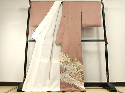平和屋着物●豪華色留袖　友禅　駒刺繍　流水文箱文　金彩　ロング丈　正絹　逸品　AABH4860fy
