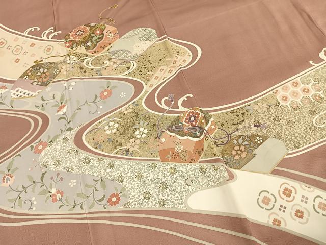 平和屋着物●豪華色留袖　友禅　駒刺繍　流水文箱文　金彩　ロング丈　正絹　逸品　AABH4860fy