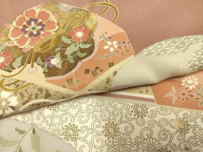 平和屋着物●豪華色留袖　友禅　駒刺繍　流水文箱文　金彩　ロング丈　正絹　逸品　AABH4860fy
