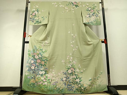 平和屋着物●訪問着　草花文　暈し染め　金彩　正絹　逸品　AABH4864fy
