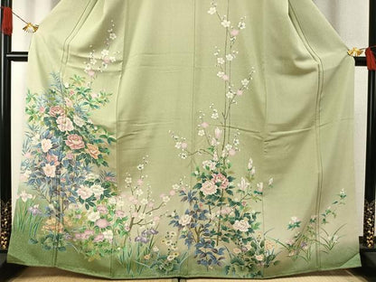 平和屋着物●訪問着　草花文　暈し染め　金彩　正絹　逸品　AABH4864fy