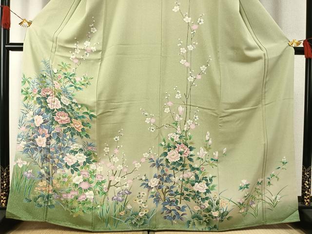平和屋着物●訪問着　草花文　暈し染め　金彩　正絹　逸品　AABH4864fy