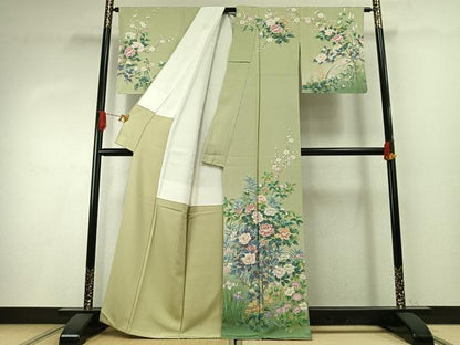 平和屋着物●訪問着　草花文　暈し染め　金彩　正絹　逸品　AABH4864fy