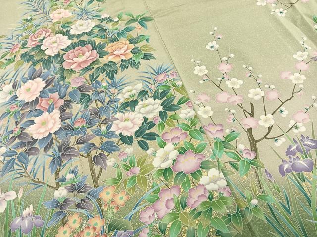 平和屋着物●訪問着　草花文　暈し染め　金彩　正絹　逸品　AABH4864fy