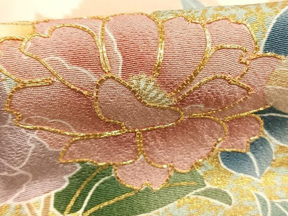 平和屋着物●訪問着　駒刺繍　草花文　金彩　ロング丈　正絹　逸品　AABH4867fy