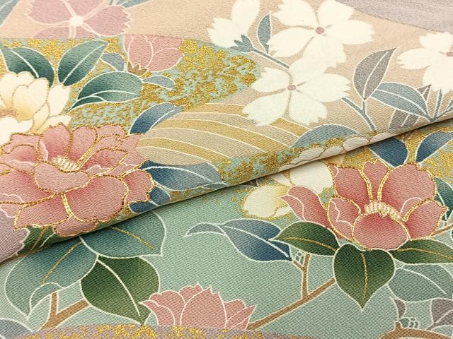 平和屋着物●訪問着　駒刺繍　草花文　金彩　ロング丈　正絹　逸品　AABH4867fy
