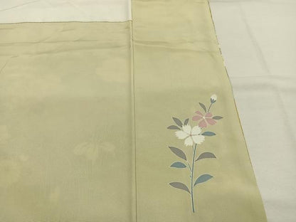 平和屋着物●訪問着　駒刺繍　草花文　金彩　ロング丈　正絹　逸品　AABH4867fy
