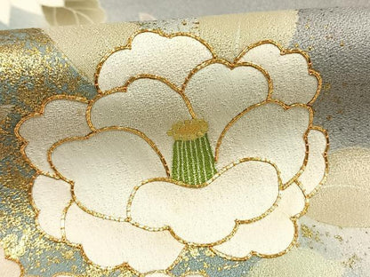 平和屋着物●訪問着　駒刺繍　草花文　暈し染め　金彩　丹後ちりめん　反端付き　ロング丈　正絹　逸品　AABH4868fy