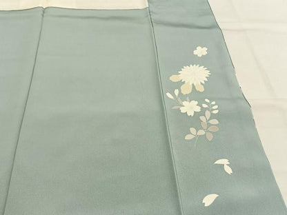 平和屋着物●訪問着　駒刺繍　草花文　暈し染め　金彩　丹後ちりめん　反端付き　ロング丈　正絹　逸品　AABH4868fy