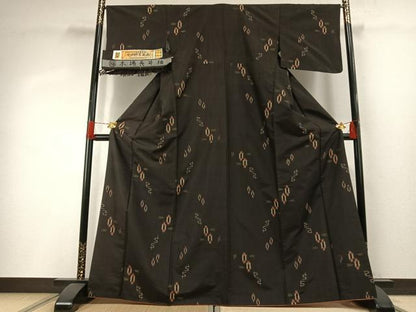 平和屋着物●本場長井紬　琉球絣　反端付き　正絹　逸品　AABH4869fy