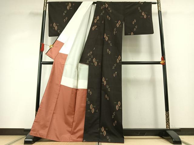 平和屋着物●本場長井紬　琉球絣　反端付き　正絹　逸品　AABH4869fy