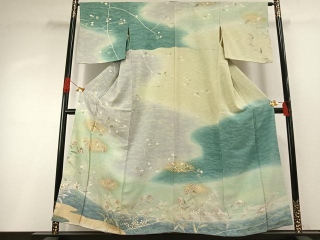 平和屋着物●訪問着　友禅　駒刺繍　草花文　暈し染め　金彩　正絹　逸品　AABH4677fy 平和屋着物○訪問着 友禅 駒刺繍 草花文 暈し染め 金彩 正絹