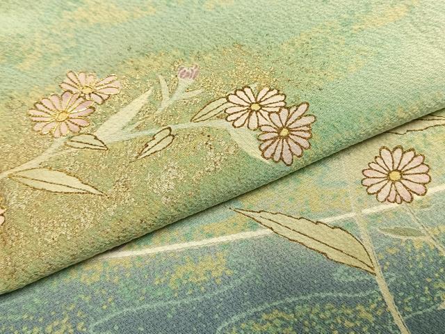 平和屋着物●訪問着　友禅　駒刺繍　草花文　暈し染め　金彩　正絹　逸品　未使用　AABH4871fy 平和屋着物○訪問着 友禅 駒刺繍 草花文 暈し染め 金彩 正絹