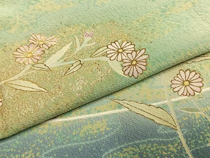 平和屋着物●訪問着　友禅　駒刺繍　草花文　暈し染め　金彩　正絹　逸品　未使用　AABH4871fy