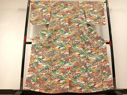 平和屋着物●上質な小紋　型染め　風景文　正絹　逸品　AABH4880fy