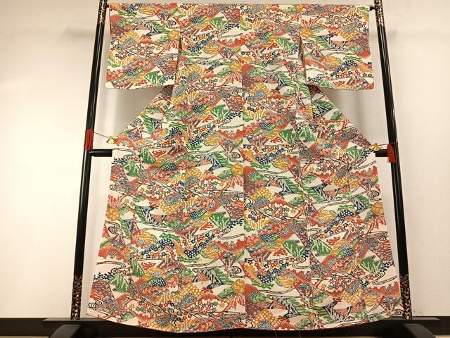 平和屋着物●上質な小紋　型染め　風景文　正絹　逸品　AABH4880fy