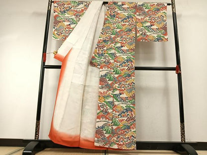 平和屋着物●上質な小紋　型染め　風景文　正絹　逸品　AABH4880fy
