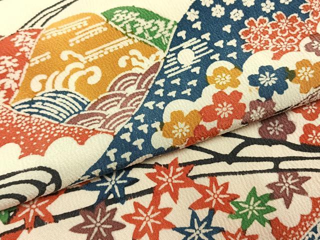 平和屋着物●上質な小紋　型染め　風景文　正絹　逸品　AABH4880fy