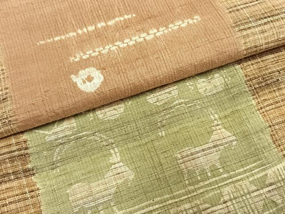 平和屋着物●伝統工芸士　七代目　吉澤与市　紬　市松文様　正絹　逸品　未使用　AABH4883fy