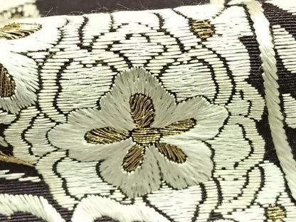 平和屋着物●訪問着　手刺繍　草花文　暈し染め　黒地　金糸　正絹　逸品　AABH4887fy