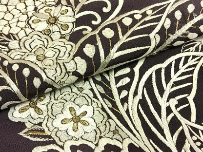 平和屋着物●訪問着　手刺繍　草花文　暈し染め　黒地　金糸　正絹　逸品　AABH4887fy