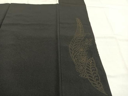 平和屋着物●訪問着　手刺繍　草花文　暈し染め　黒地　金糸　正絹　逸品　AABH4887fy