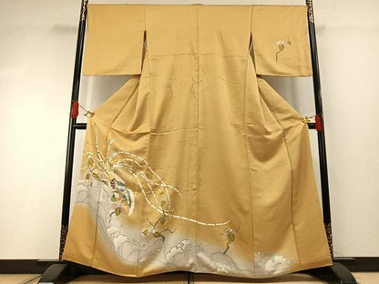 平和屋着物●訪問着　友禅　刺繍　花鳥文　暈し染め　金銀彩　正絹　逸品　AABH4888fy