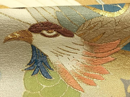 平和屋着物●訪問着　友禅　刺繍　花鳥文　暈し染め　金銀彩　正絹　逸品　AABH4888fy