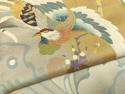 平和屋着物●訪問着　友禅　刺繍　花鳥文　暈し染め　金銀彩　正絹　逸品　AABH4888fy