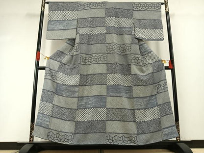 平和屋着物●上質な小紋　総絞り　横段文　正絹　逸品　AABH4893fy